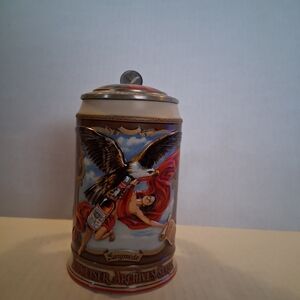 Budweiser Ceramic Stein with Eagle and Red Cape Design